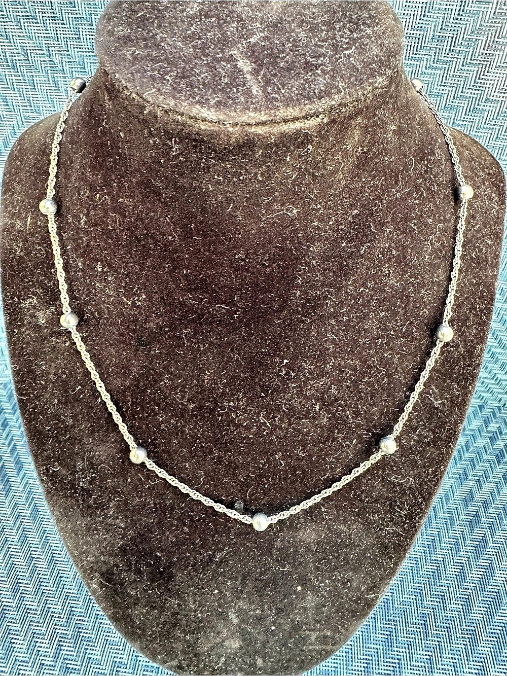 Vintage 925 Italy Rope Chain Necklace with Round Station Beads